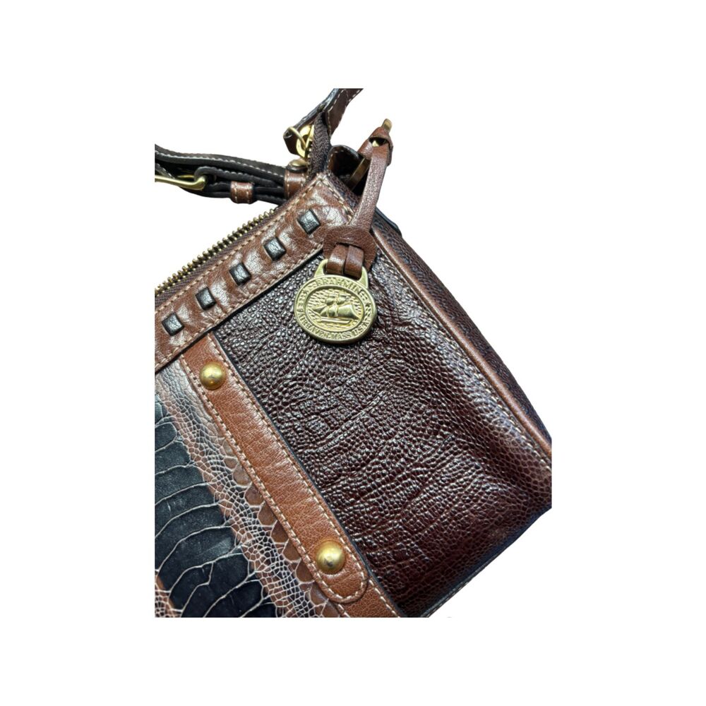 Brahmin Vintage Brown Leather Shoulder Hand Bag with Croc-Style Paneling - Picture 4 of 7